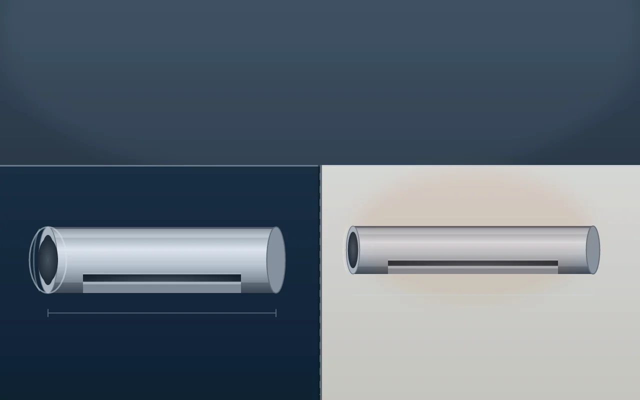 Illustration of separate alloy mechanical tube and boiler tube samples on a split navy and cream technical tabletop