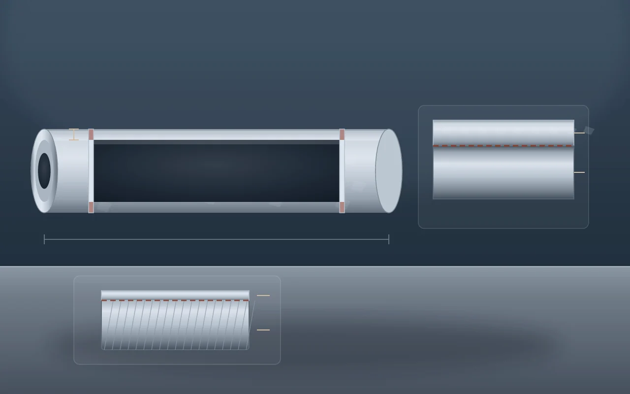 Illustration of a galvanized steel tube cutaway with a magnified zinc layer over the steel wall and a separate exposed cut-edge specimen