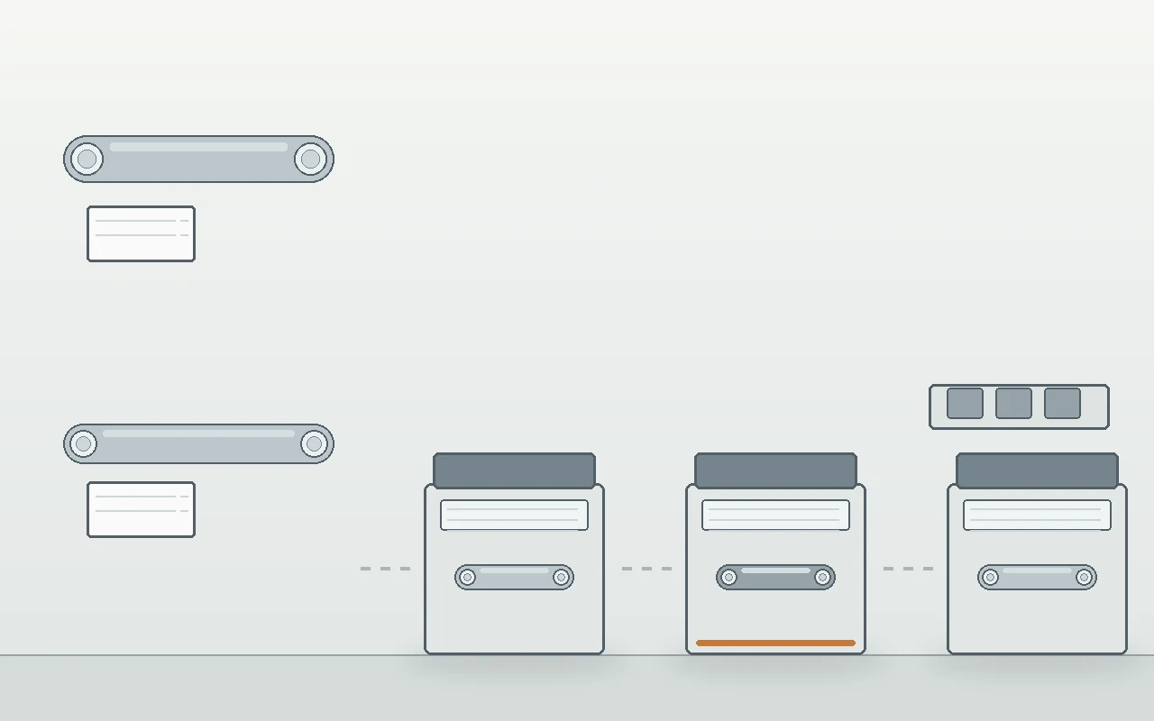 Illustration of tube blanks assigned to separate machining, forming and joining stations in a neutral layout