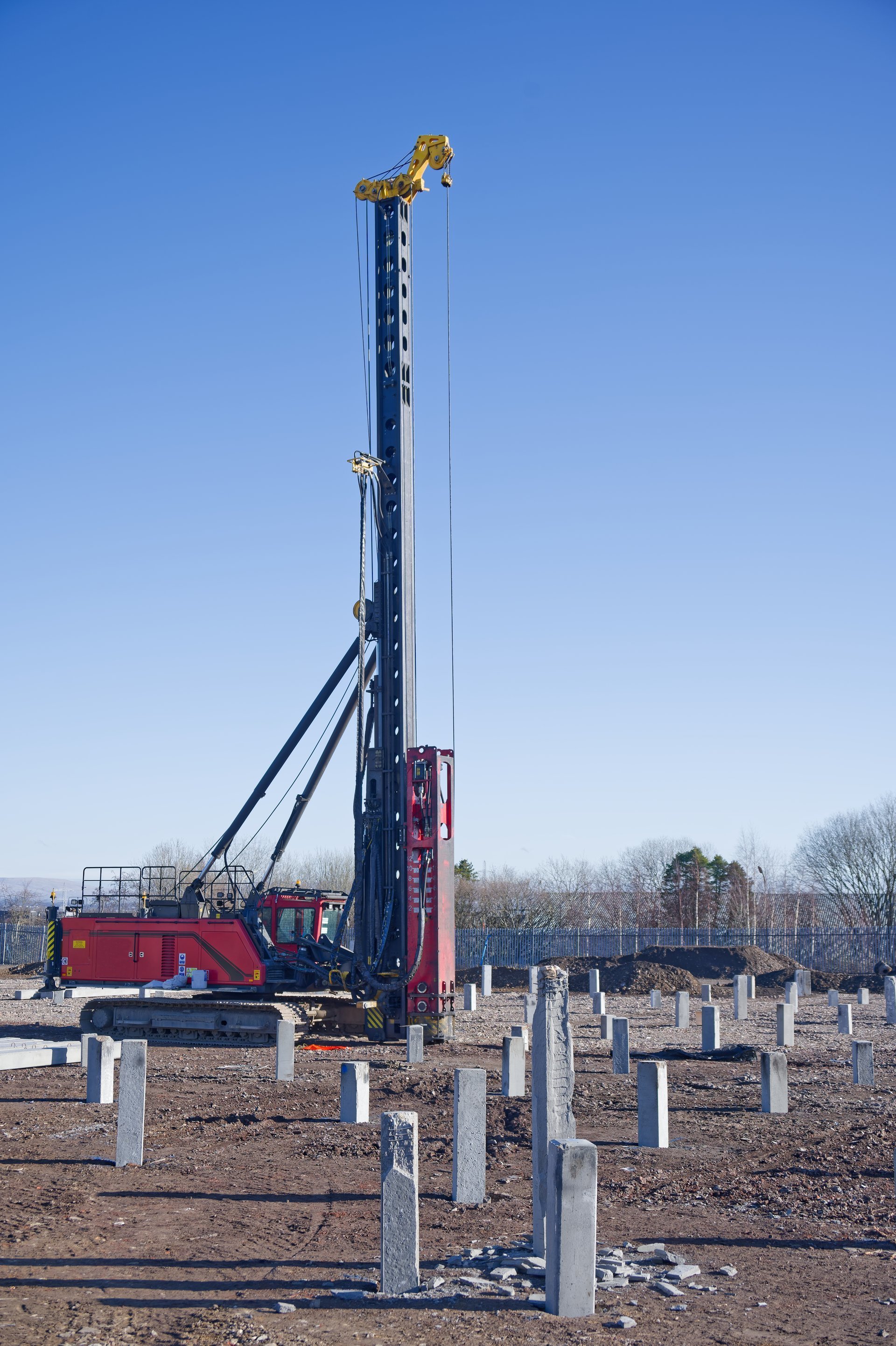 Piling rig on a construction site prepared for groundworks