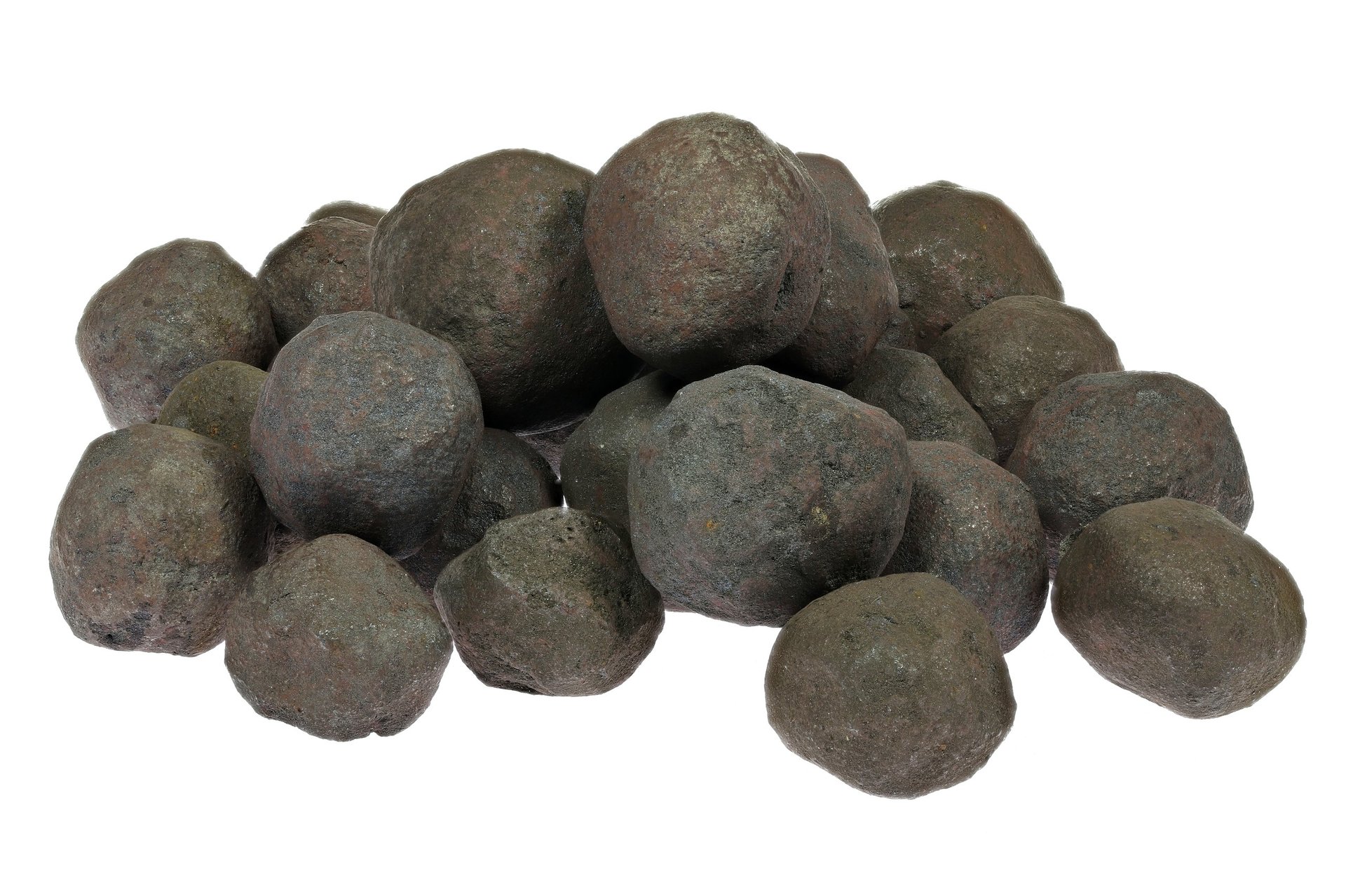 Close view of fired iron ore pellets, the material this method is taken on.
