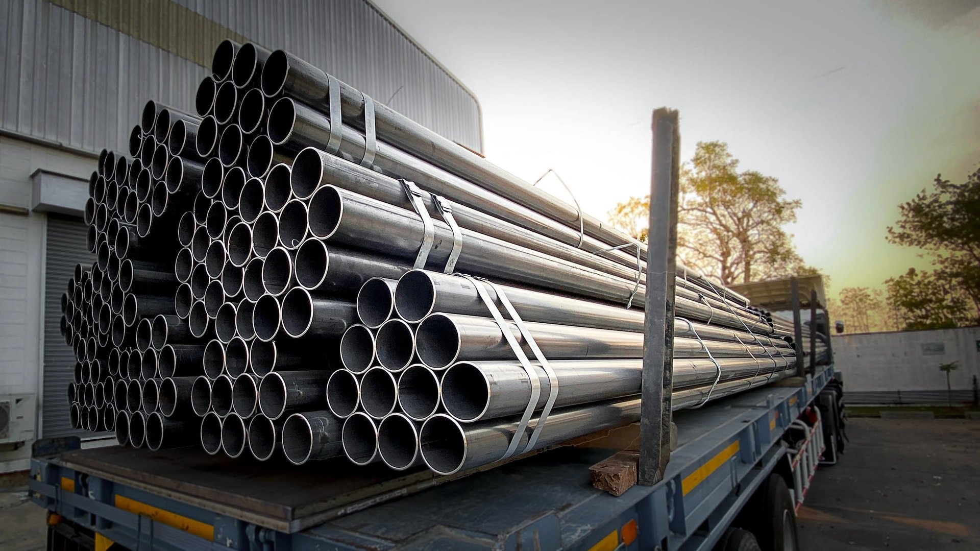 Hollow Sections Exporter procurement documentation check — stacked steel hollow section tubing ready for documentation and delivery