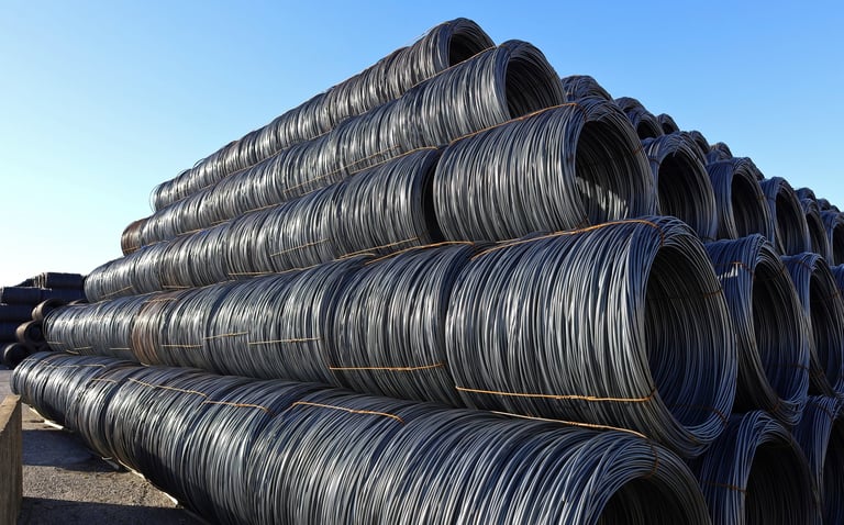 Hot rolled plain carbon steel wire rod in coils.