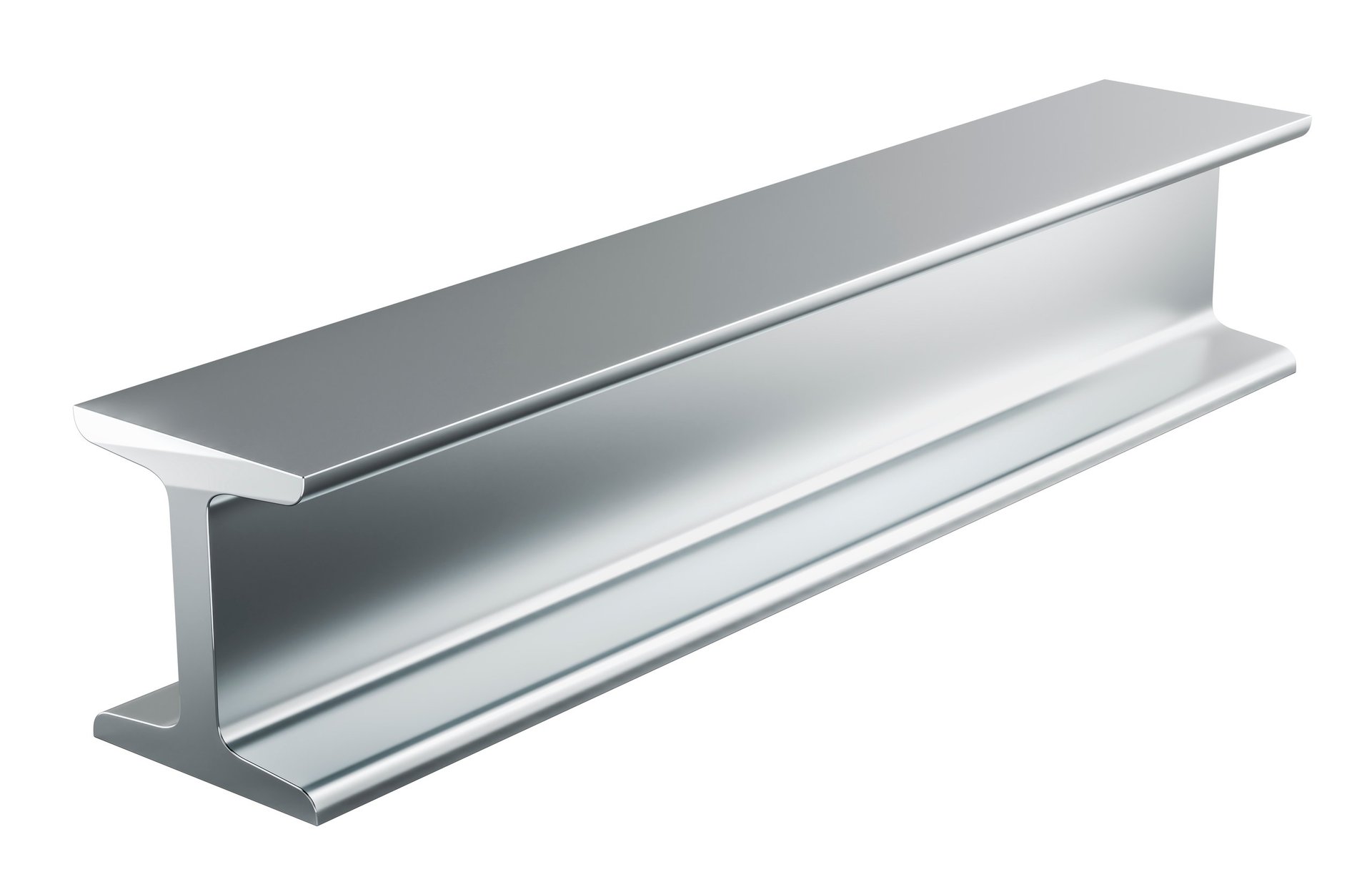 Rolled steel beam profile on a plain background, showing the flanges and web of a structural section