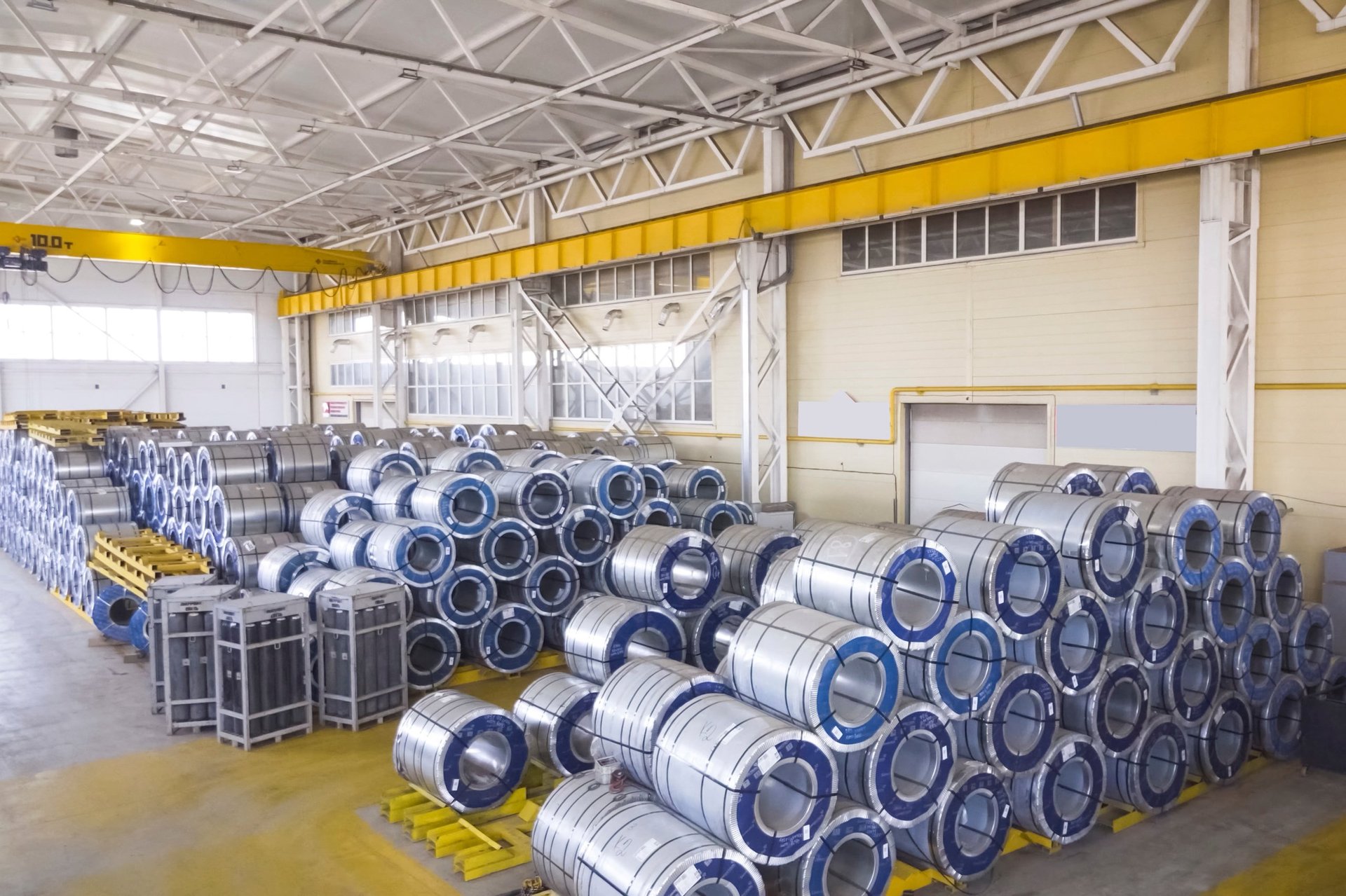 Sheet metal coils stored for processing before despatch