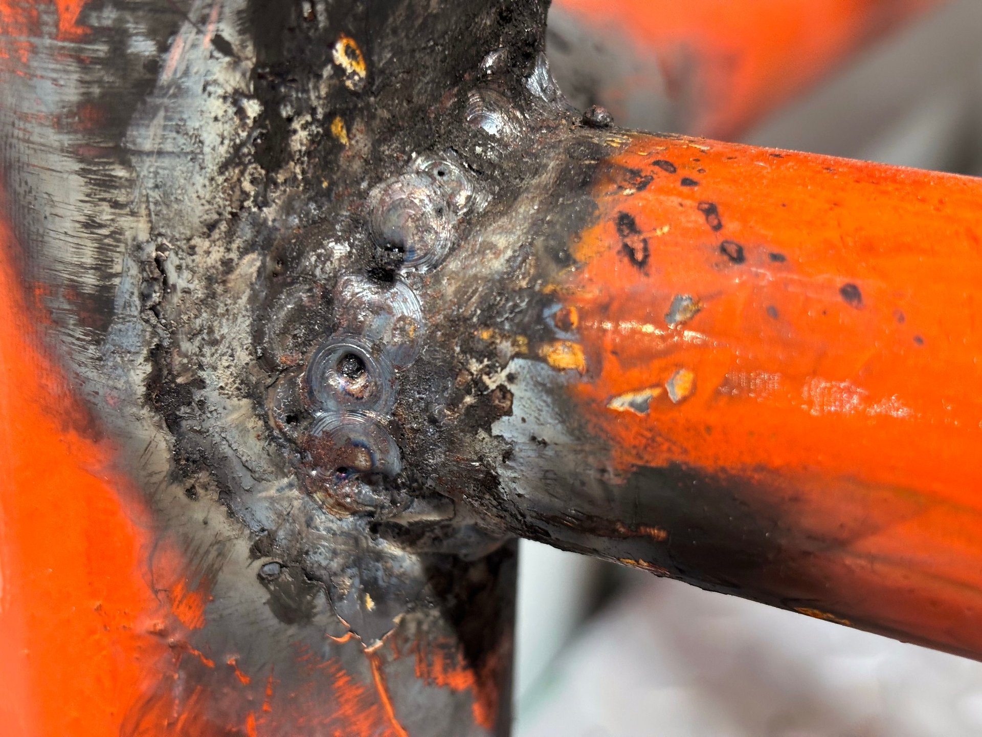 Welded steel tube seam examined during an engineering selection review