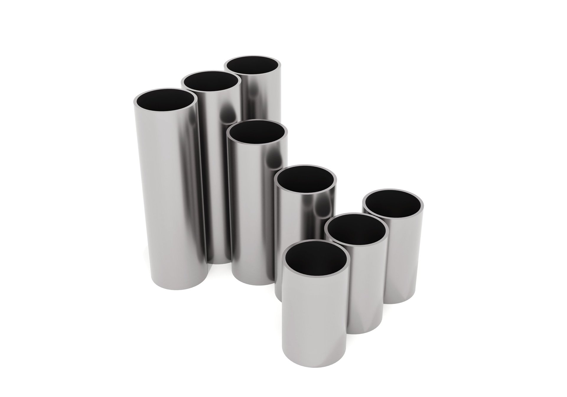 Stainless steel pipes and tubes stacked in stock with a polished surface