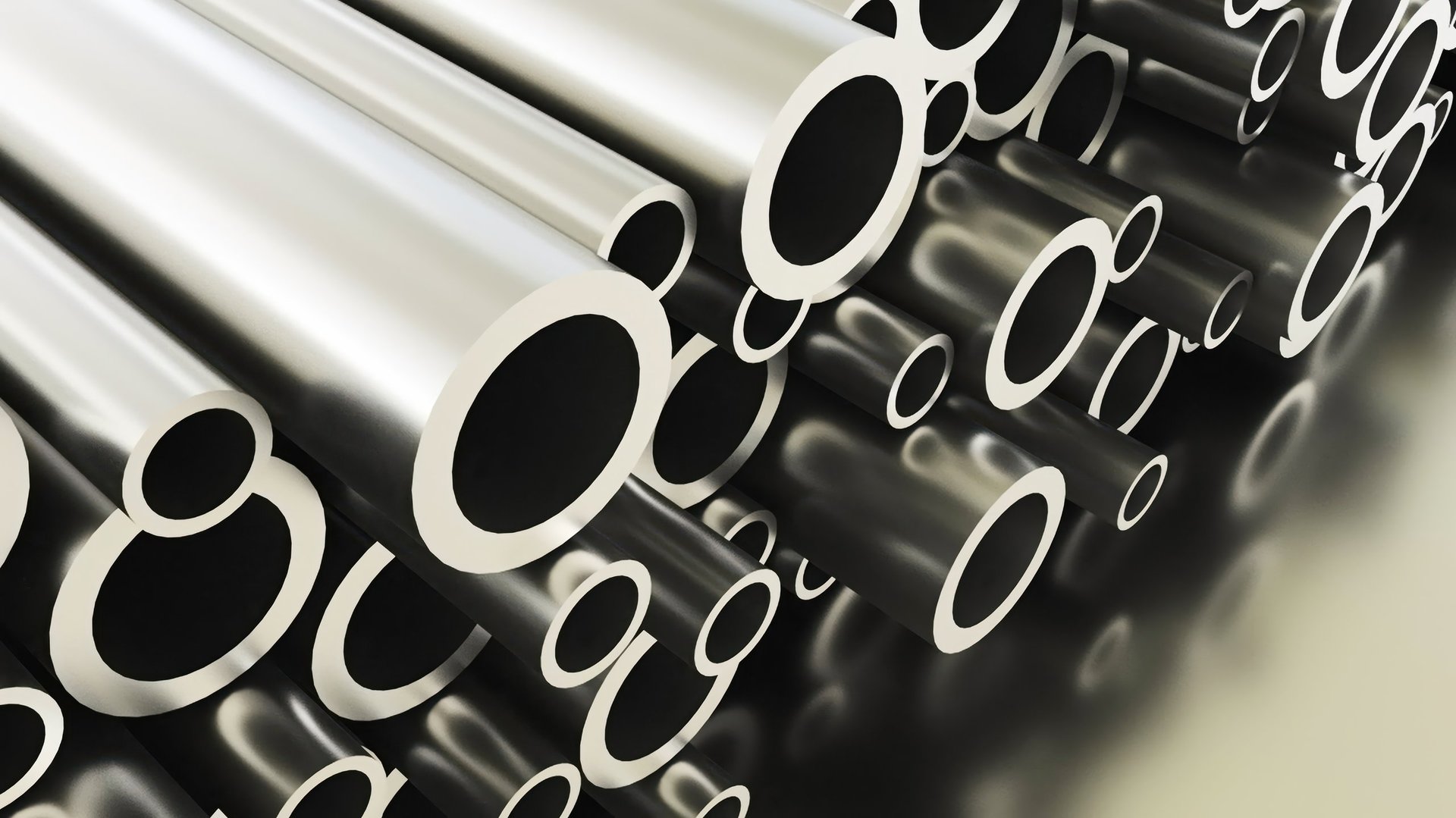 Bright stainless steel tubes and pipes assembled for inspection and documentation