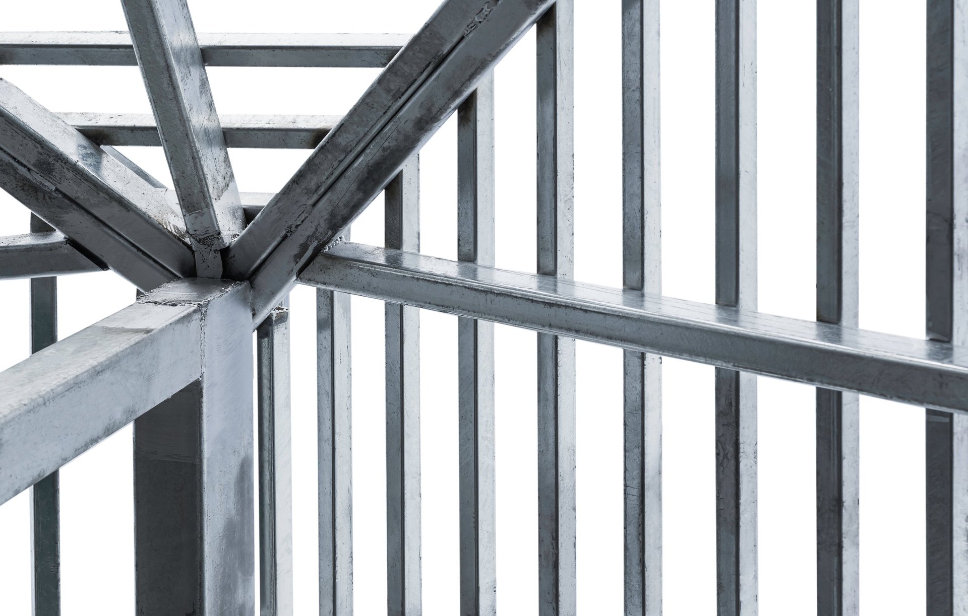 Fabricated steel frame showing hollow section members in place