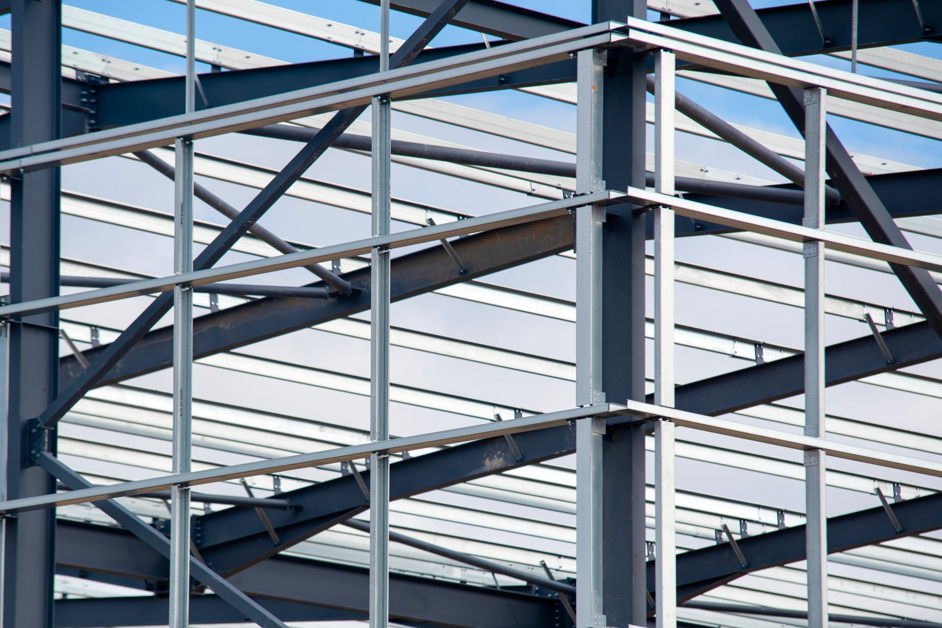 Structural steel sections installed in an industrial project
