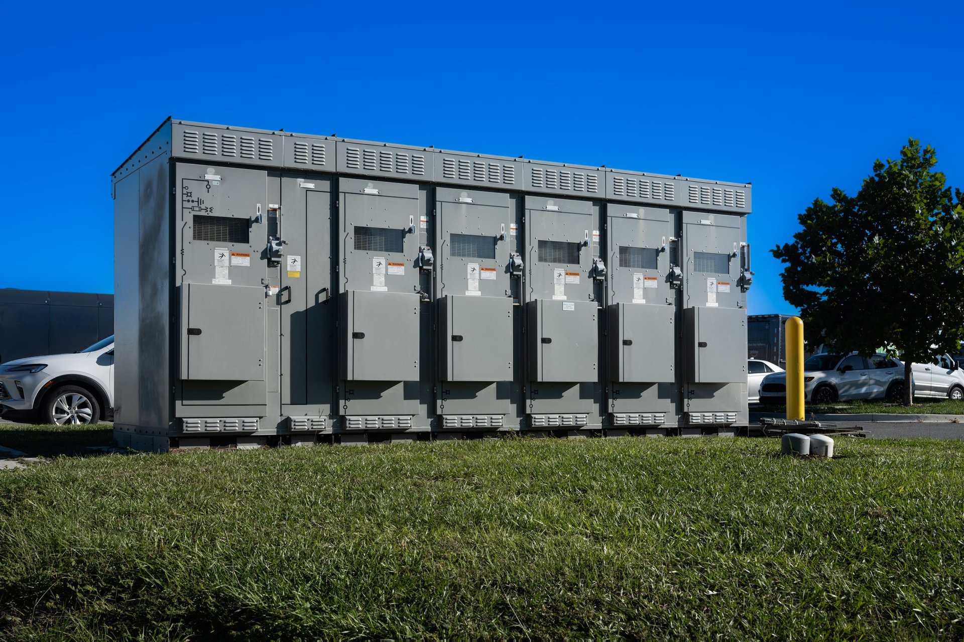 Outdoor electrical switchgear enclosure installation exposed to weather