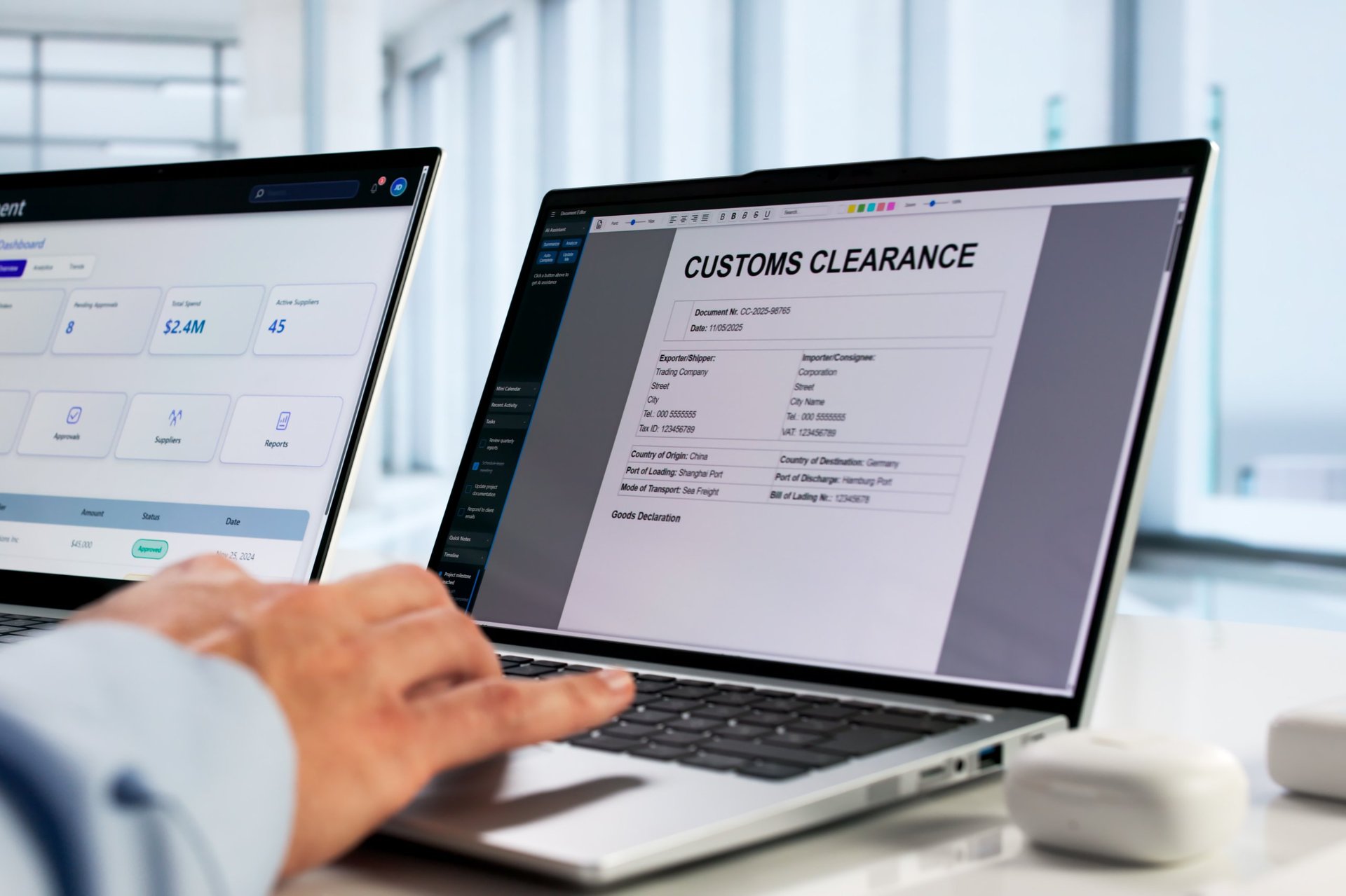Import documentation being checked at a desk before a consignment is released.
