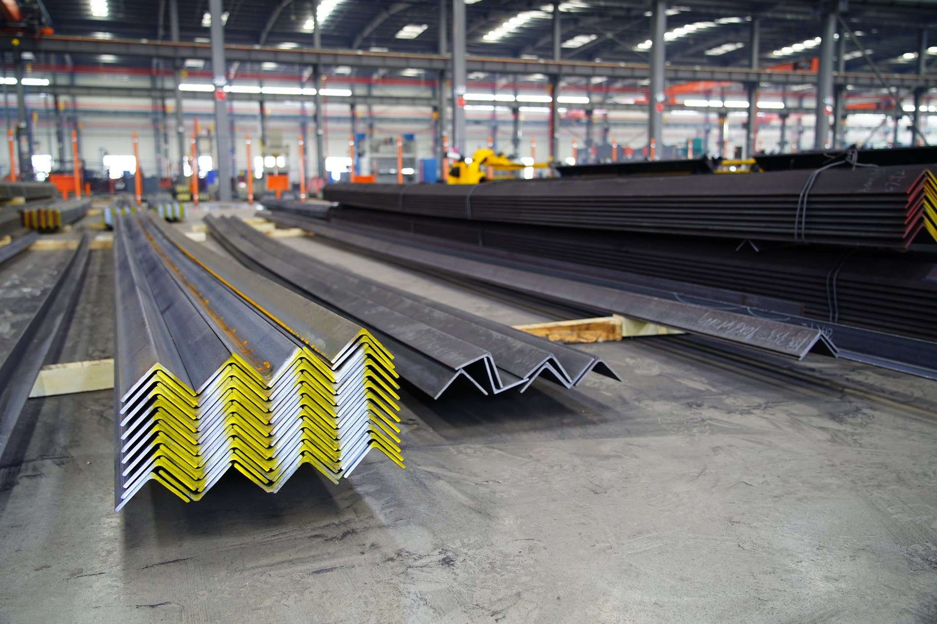 Coated steel sections banded and stacked ready for despatch