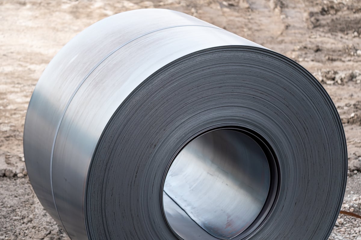 Cold rolled steel coil on a processing line in an industrial plant