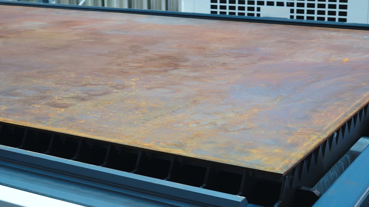 Steel sheets on an industrial cutting and bending machine