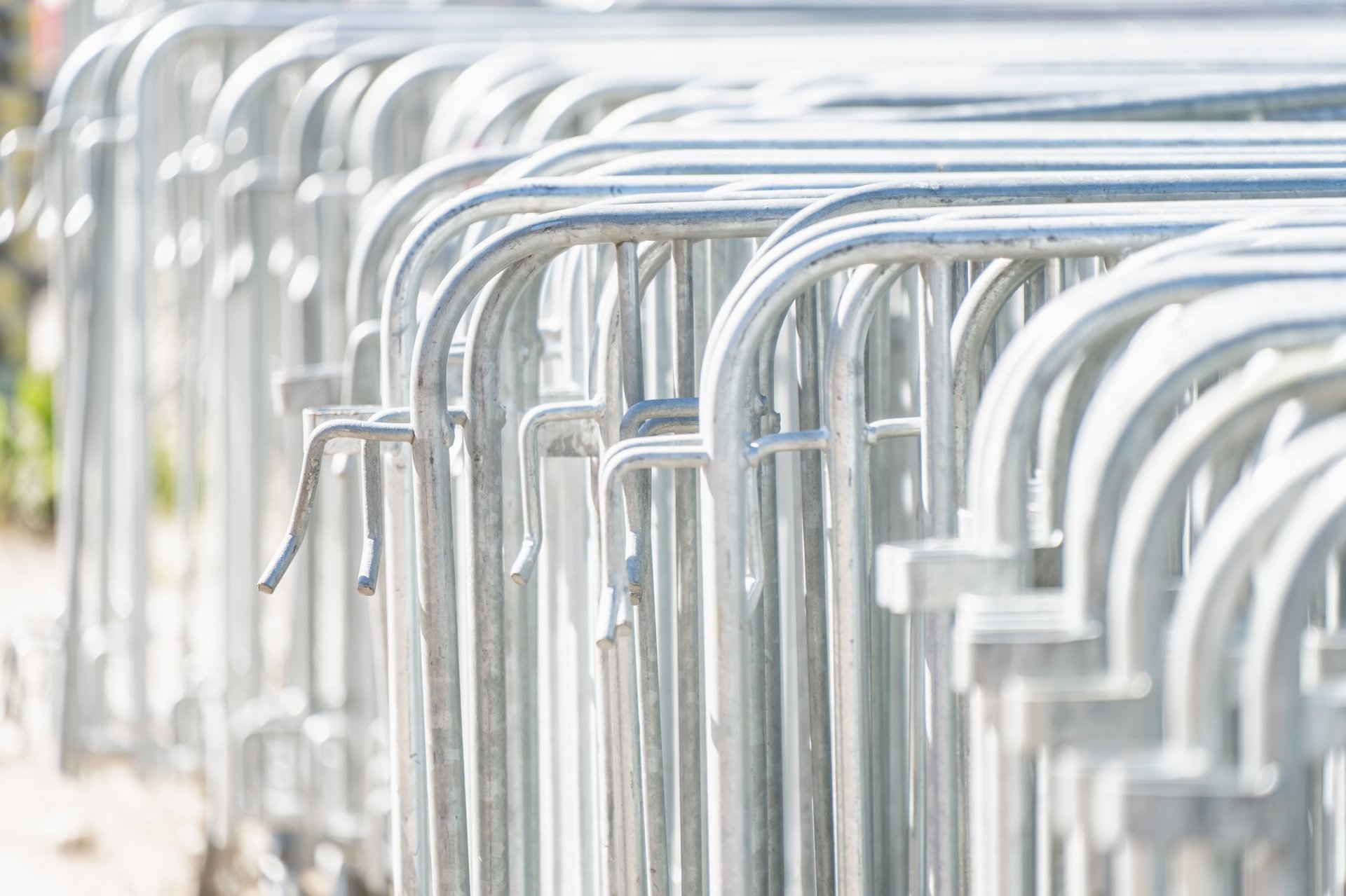 Galvanized steel railing modules nested together ready for despatch