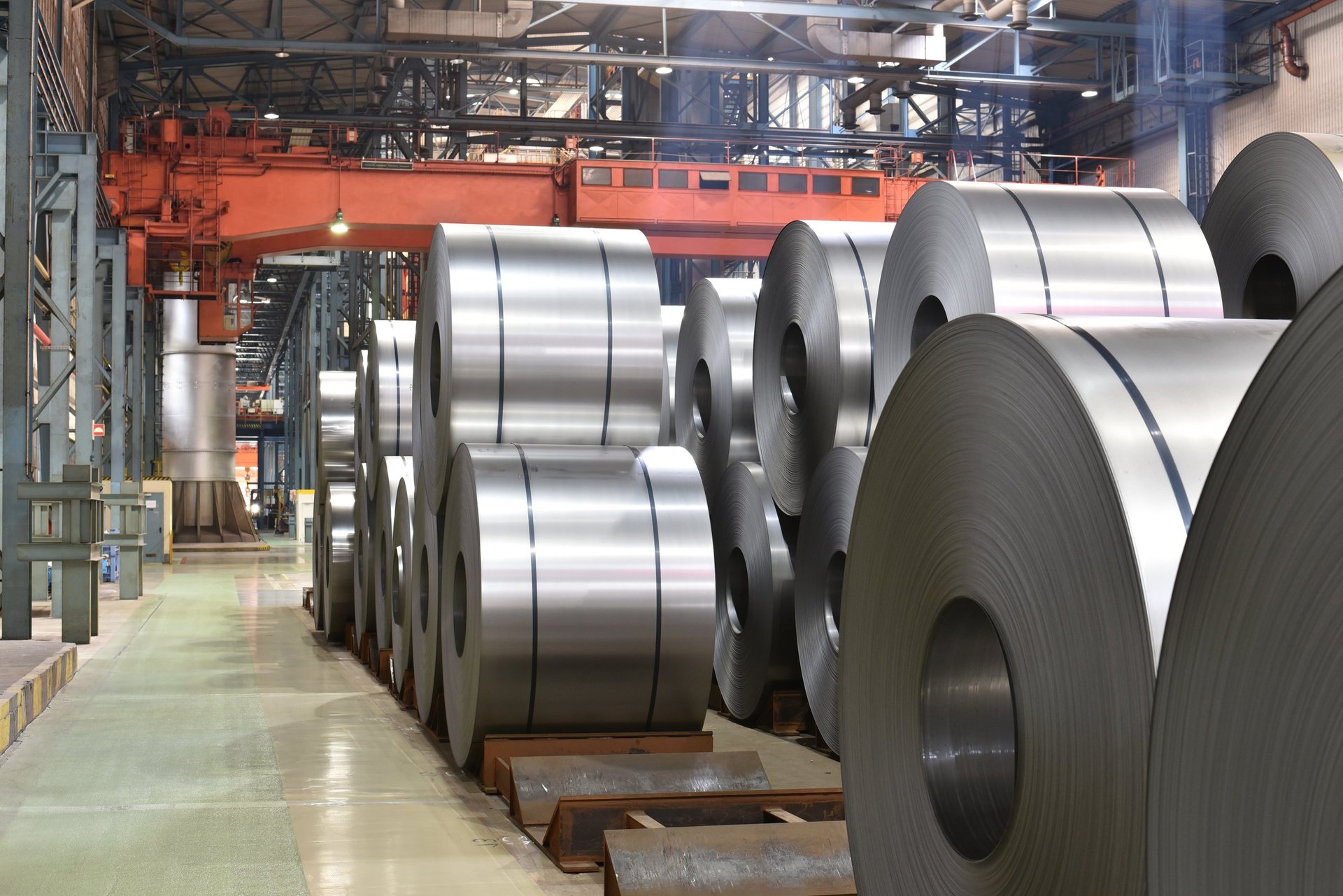 Cold-rolled sheet metal production line inside an industrial steel mill