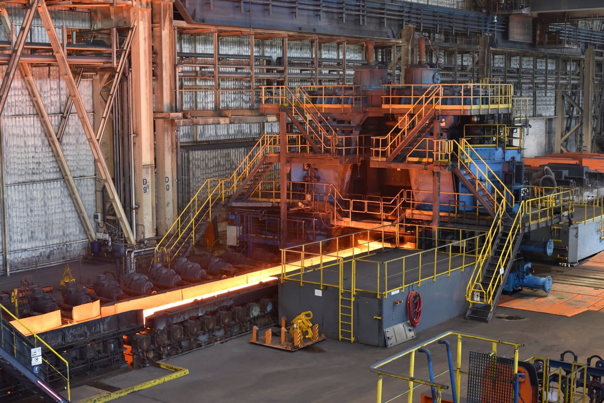 Steel production line where mill testing and conformity records originate